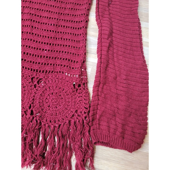 Nine West‎ American Vintage Crochet Fringe Tunic Top Sweater Size M Burgundy - Picture 3 of 10